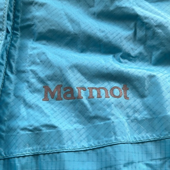 Marmot Kids Aqua Blue Lightweight Rain Jacket Youth XL Hood Zippered Pockets - Picture 3 of 9
